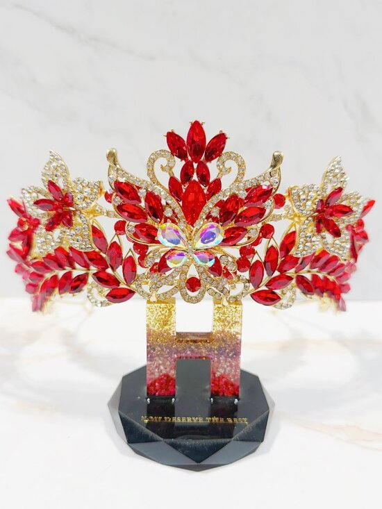 Handmade Accessories - Red Crystal Butterfly Tiara Crown Gold Tone Pageant Prom Wedding Headpiece